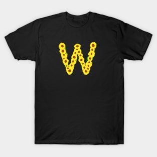 Sunflowers Initial Letter W (Black Background) T-Shirt